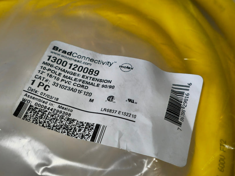 Brad Connectivity 1300120089 10-Pole Male-Female 12' 16/10 STOOW Cable - NEW