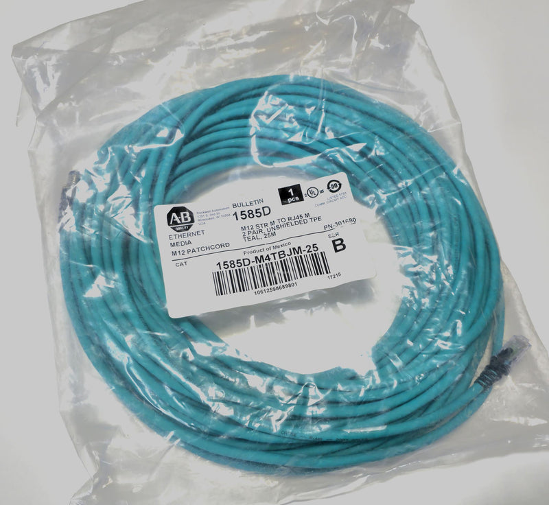 Allen Bradley 1585D-M4TBJM-25 M12 STR to RJ45 Ethernet Cable 25 Meters - New