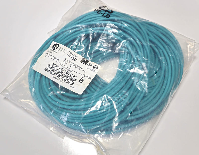 Allen Bradley 1585D-M4TBJM-65 M12 STR to RJ45 Ethernet Cable 65 Meters - New