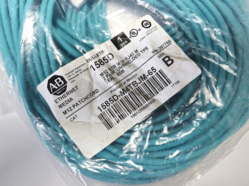 Allen Bradley 1585D-M4TBJM-65 M12 STR to RJ45 Ethernet Cable 65 Meters - New
