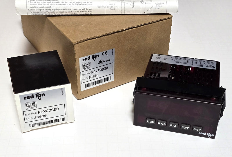 Red Lion PAXP0000 Digital Panel Meter PAXP w/ PAXCDS20 Quad Relay - New