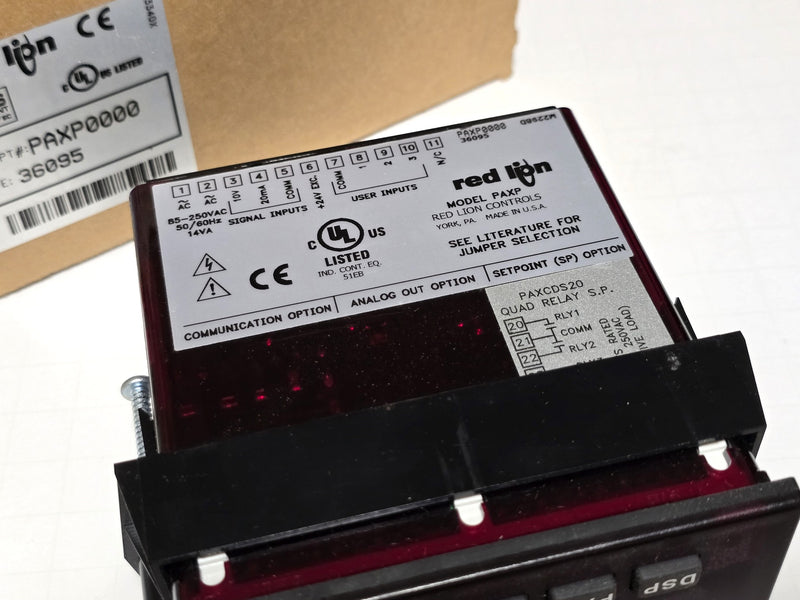 Red Lion PAXP0000 Digital Panel Meter PAXP w/ PAXCDS20 Quad Relay - New