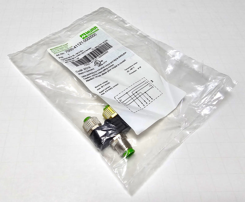Murr Elektronik 7000-41121-0000000 M12 T Coupler Male to dual Female Ports - New