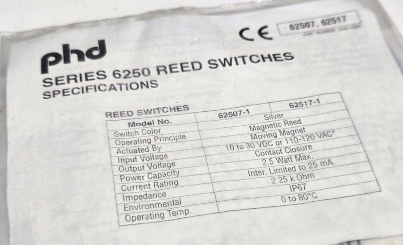 PHD 62517-1 Reed Switch Series 6250 10-30VDC, 110-120 VAC - New / Sealed