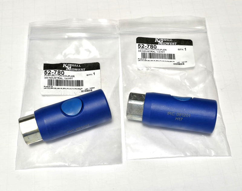 Kimball Midwest 52780 2-Pack Push Button Coupler 3/8 Industrial, 1/4 FPT - New