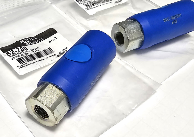 Kimball Midwest 52780 2-Pack Push Button Coupler 3/8 Industrial, 1/4 FPT - New