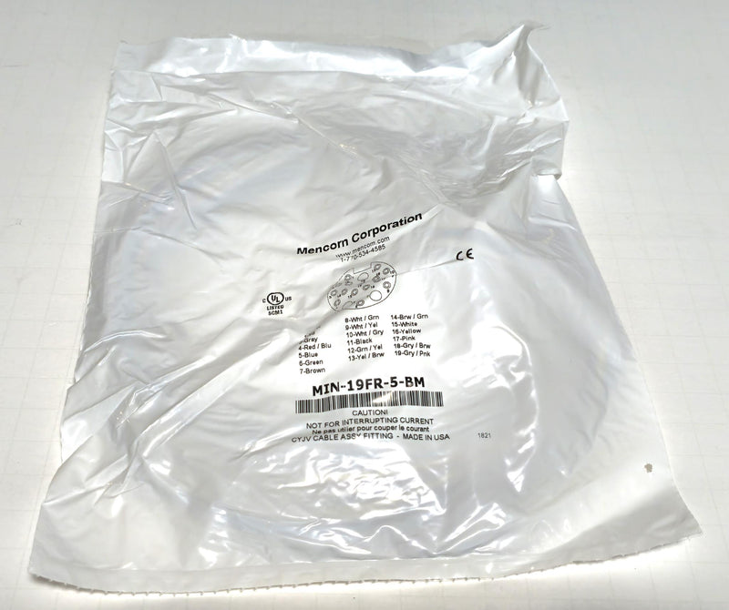 Mencom MIN-19FR-5-BM Bulkhead Female 19-Pin Connector 60" Leads - New / Sealed