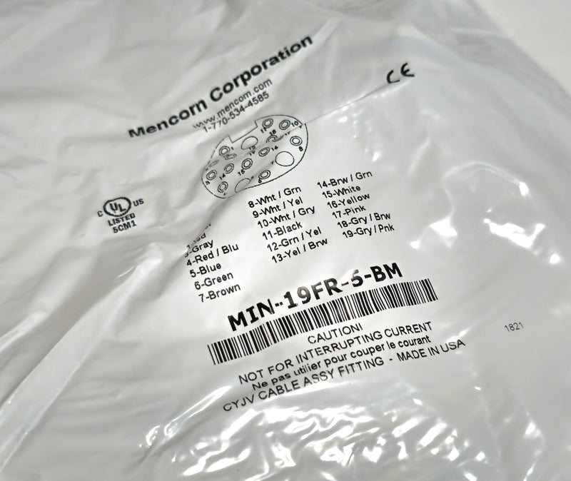 Mencom MIN-19FR-5-BM Bulkhead Female 19-Pin Connector 60" Leads - New / Sealed