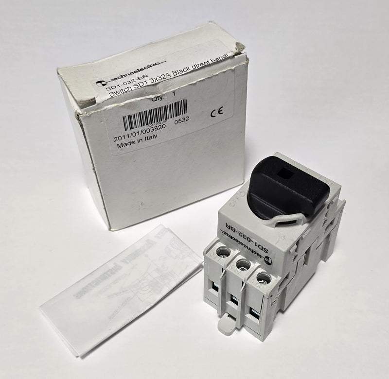 Technoelectric SD1-032-BR Black Direct Handle 32A 3-Pole Disconnect Switch - New