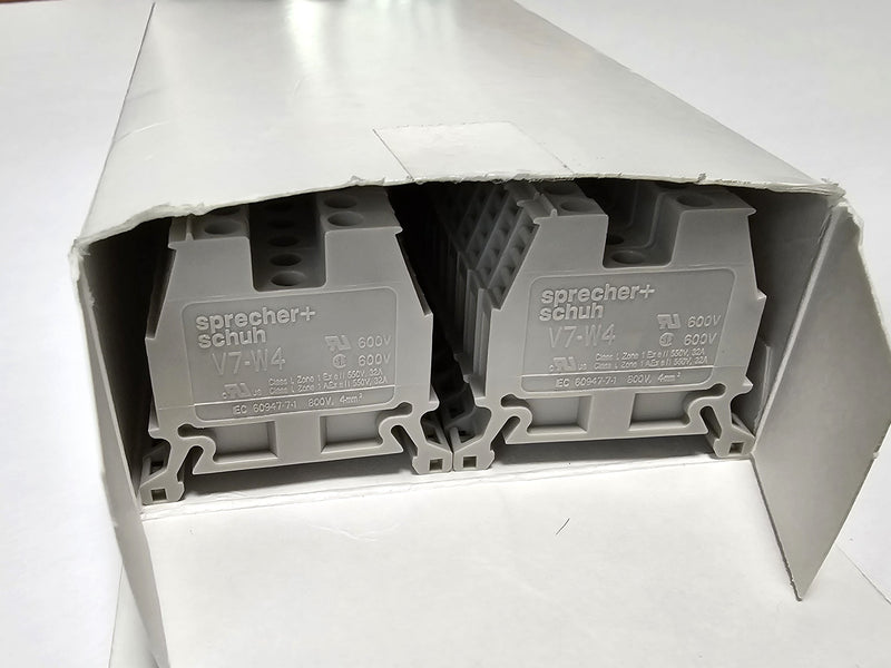 Sprecher + Schuh V7-W4 ( Box of 50 ) Gray 32A 600V Terminal Blocks - New