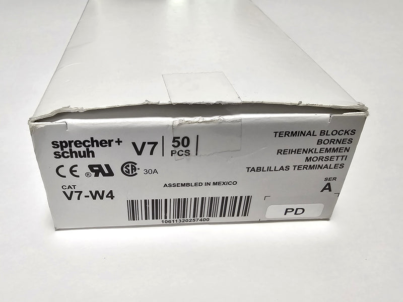 Sprecher + Schuh V7-W4 ( Box of 50 ) Gray 32A 600V Terminal Blocks - New