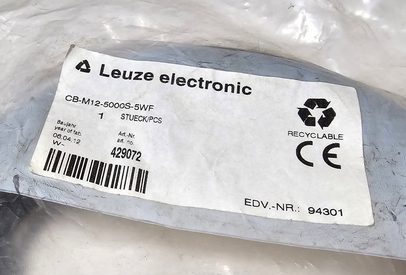 Leuze CB-M12-5000S-5WF Shielded 90 Deg. Cable 429072 Cordset - New / Sealed