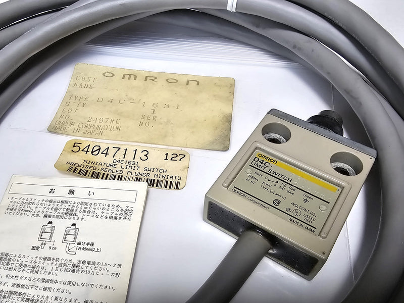 Omron D4C-1631 Minature Limit Switch Pre-Wired Sealed Plunger - New
