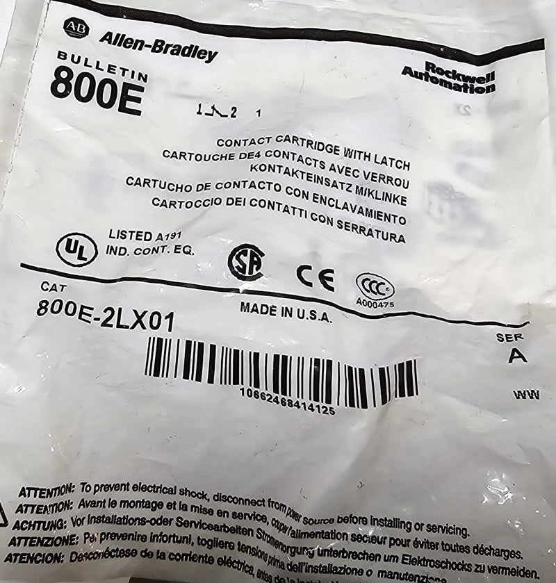 Allen Bradley 800E-2LX01 Push Button Contact Cartridge & Latch 1-N/C - New