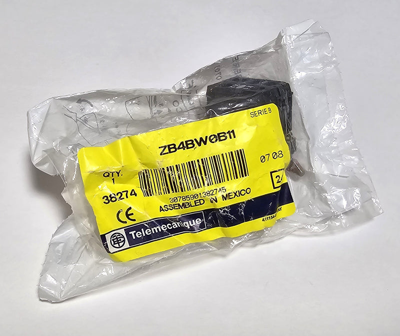 Telemecanique ZB4BW0B11 Push Button White LED Light & 1 N/C Contact Block - New