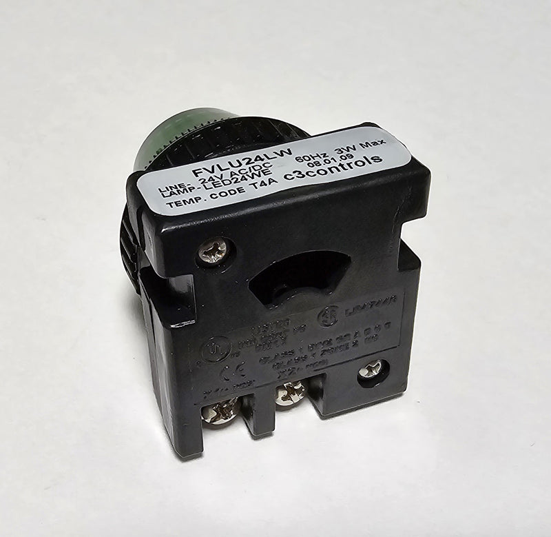 C3Controls FVLU24LW Green Lens 24V AC/DC Panel Indicator Pilot Light - New