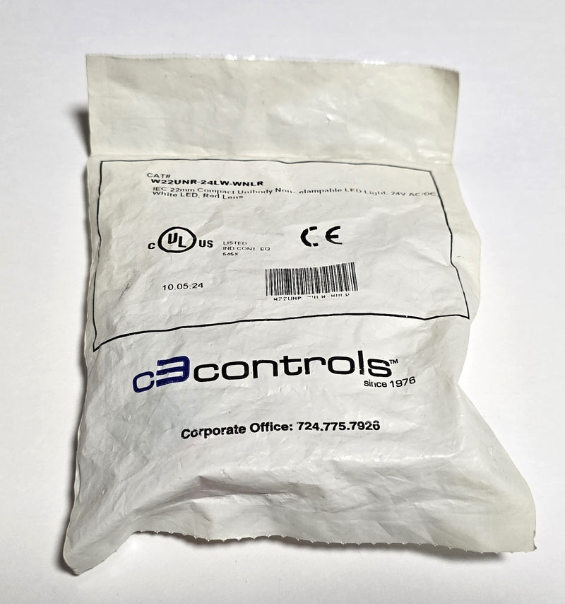 C3Controls W22UNR-24LW-WNLR 22mm Compact LED Panel Indicator Light - New