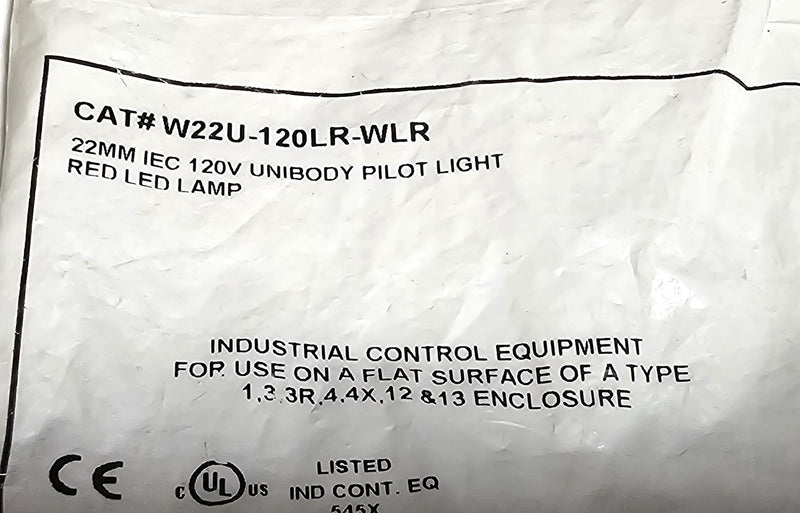 C3Controls W22U-120LR-WLR 22mm Compact RED LED Panel Indicator 120V - New