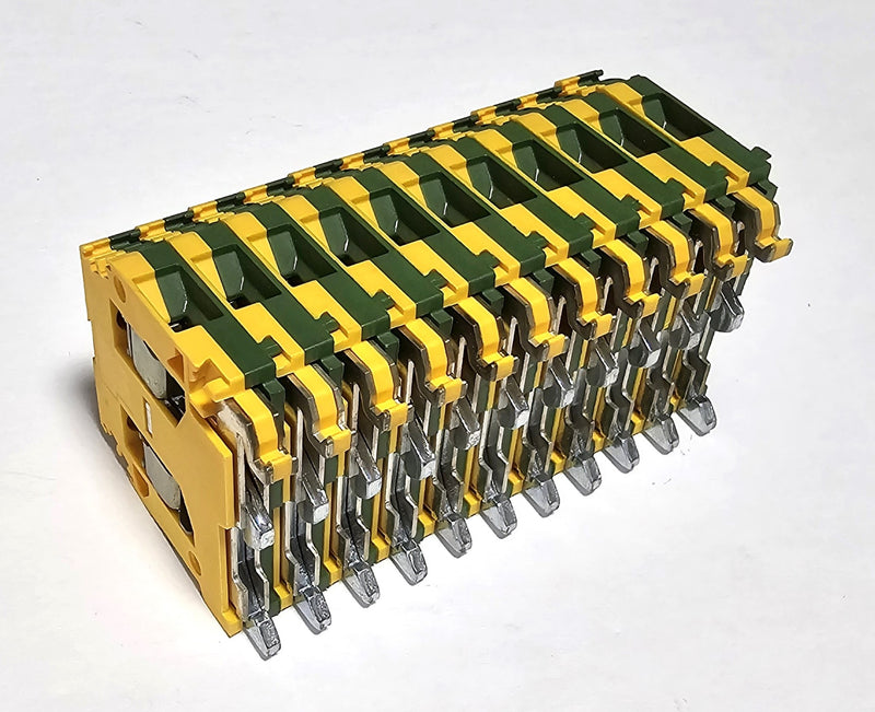 Entrelec M6/8P ( Lot of 11 ) Green / Yellow Ground Terminal Block - New
