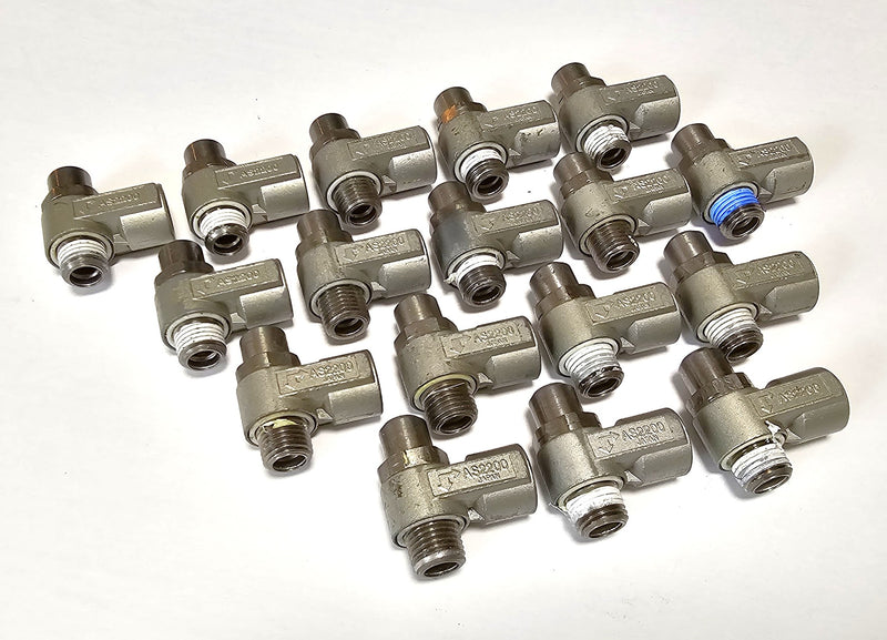 SMC AS2200 ( Lot of 17 ) Tamper Proof Flow Control Meter Out Pneumatic Fittings