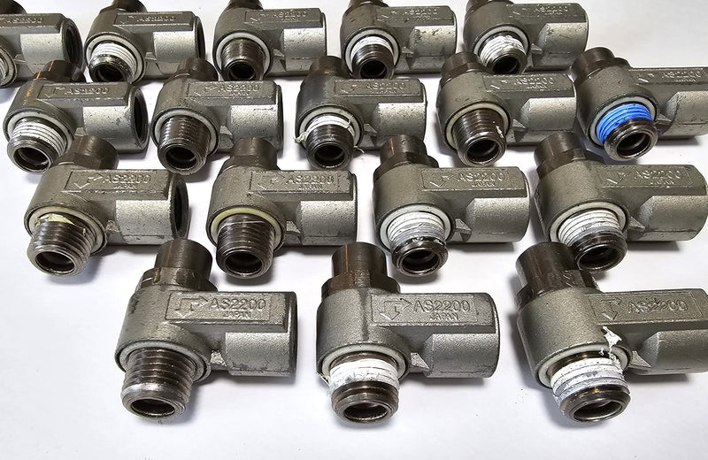 SMC AS2200 ( Lot of 17 ) Tamper Proof Flow Control Meter Out Pneumatic Fittings