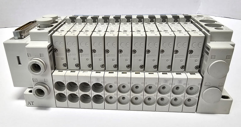 SMC SS5Y3-12S6D4-168-D Valve Bank & 11 SY3101RB-5NZF1 24VDC Solenoid Valves  New