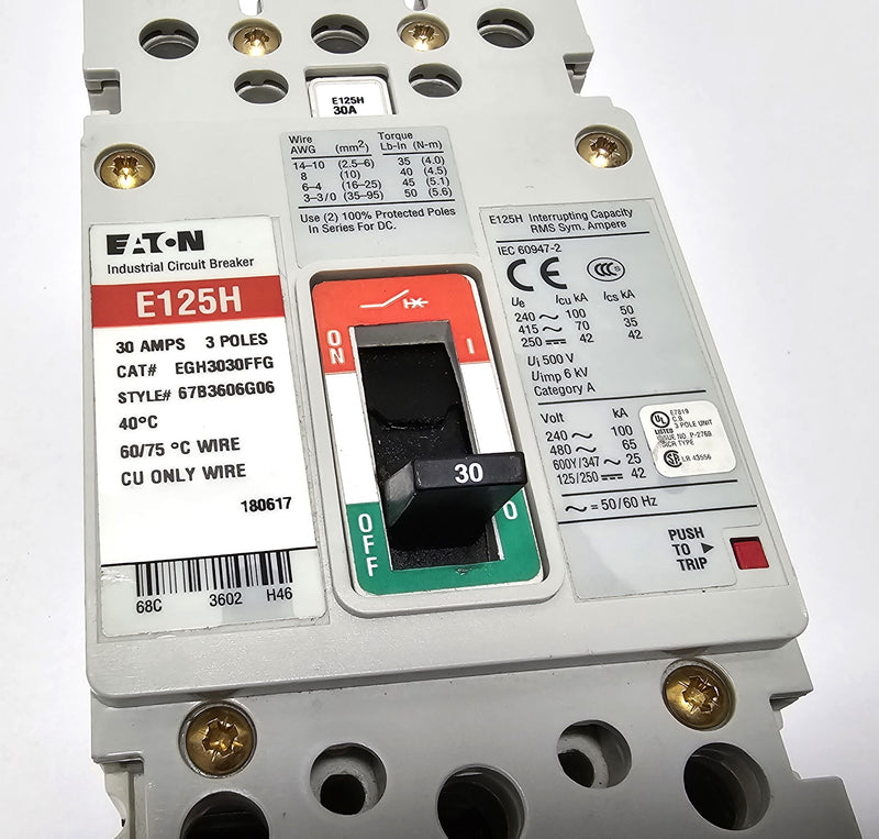 Eaton EGH3030FFG Molded Case Circuit Breaker 3-Pole 30A - Used - No Load Lugs