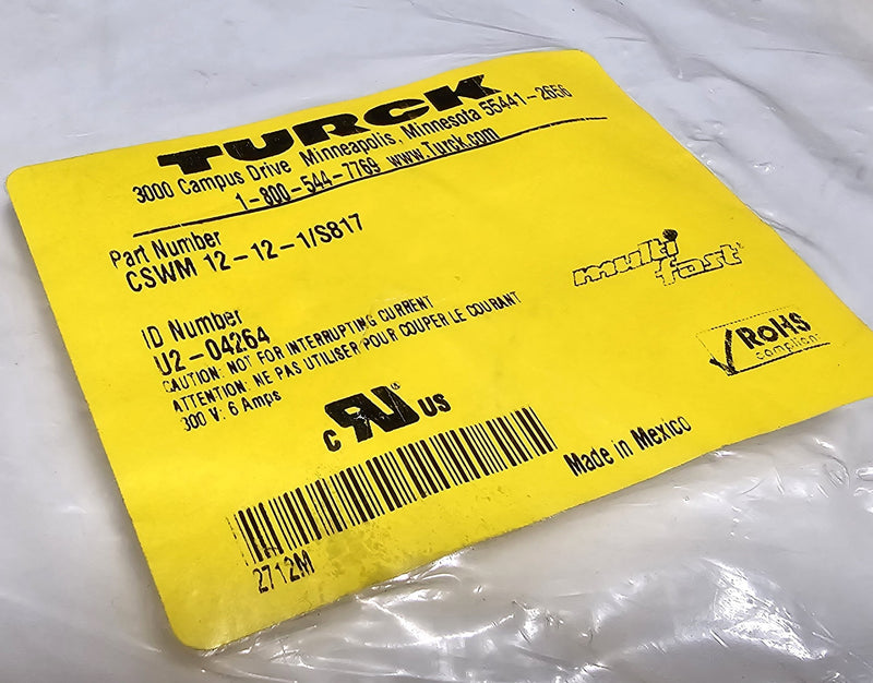 Turck CSWM 12-12-1/S817 12-Pin 90 Male 3' Cable U2-04264 - New / Sealed