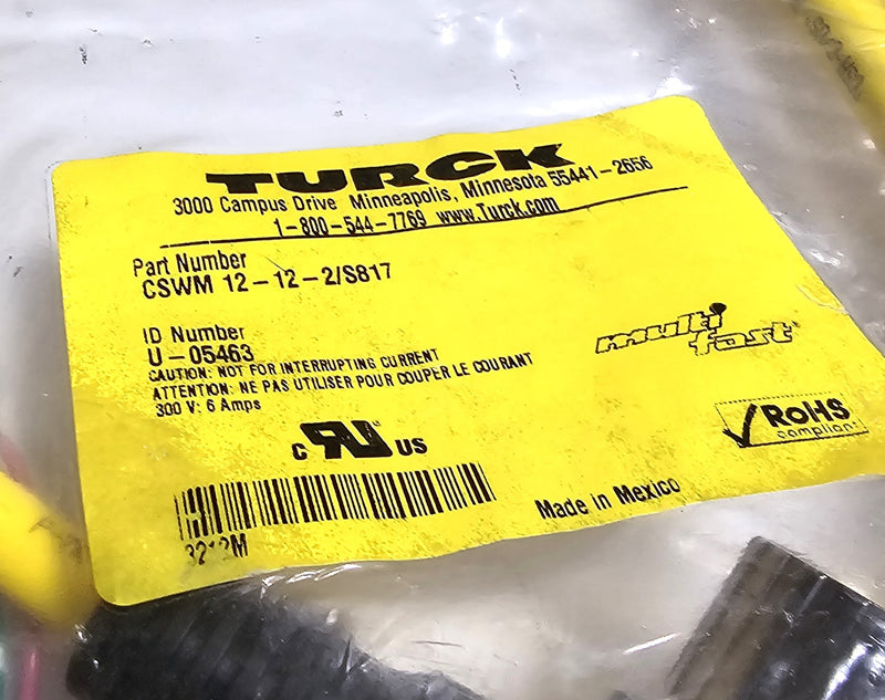 Turck CSWM 12-12-2/S817 12-Pin 90 Male 6.5' Cable U-05463 - New / Sealed