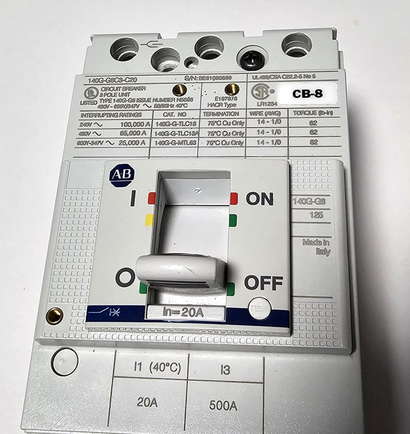 Allen Bradley 140G-G6C3-C20 20A Molded Case Circuit Breaker Fr. 125  - Excellent