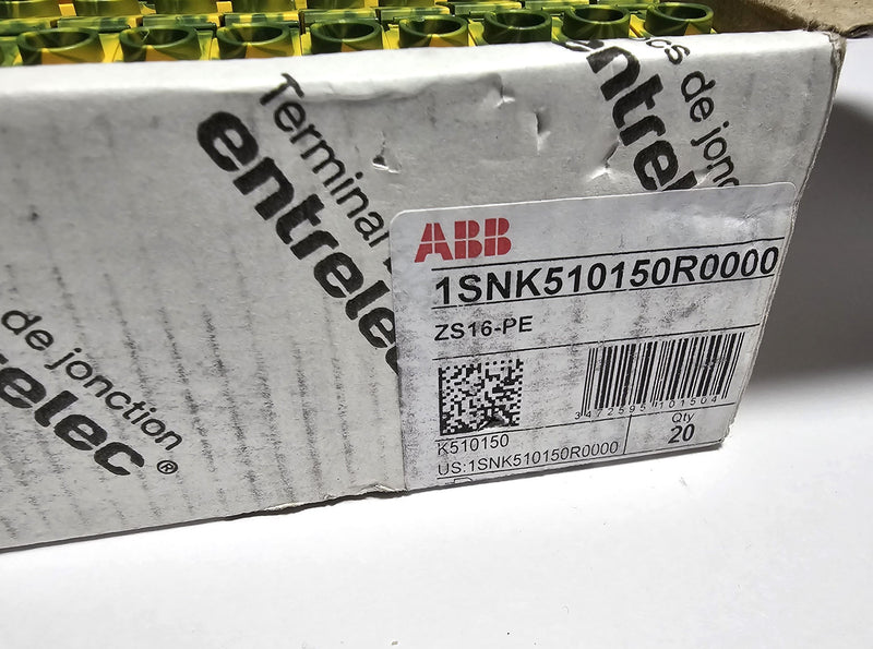 ABB Entrelec 1SNK510150R0000 Ground Green-Yellow Box of 20 Terminal Blocks - New