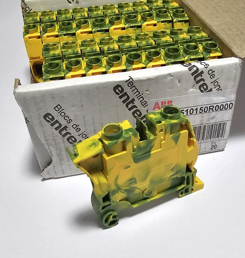 ABB Entrelec 1SNK510150R0000 Ground Green-Yellow Box of 20 Terminal Blocks - New