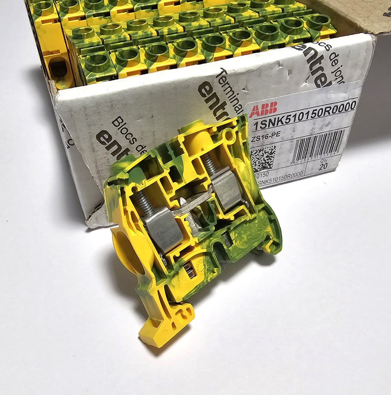 ABB Entrelec 1SNK510150R0000 Ground Green-Yellow Box of 20 Terminal Blocks - New