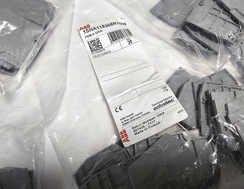ABB / Entrelec 1SNA118368R1600 Pack/100 FEM 6 GRIS Terminal Block End Caps - New