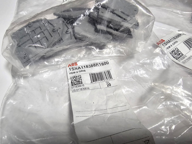 ABB / Entrelec 1SNA118368R1600 Pack/100 FEM 6 GRIS Terminal Block End Caps - New