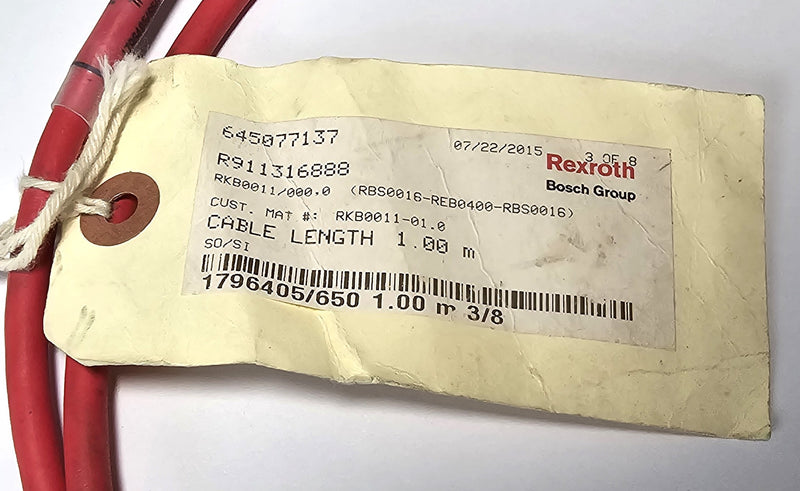 Bosch Rexroth RKB0011-01.0 1M Ethernet R911316888 Communication Bus Cable - New
