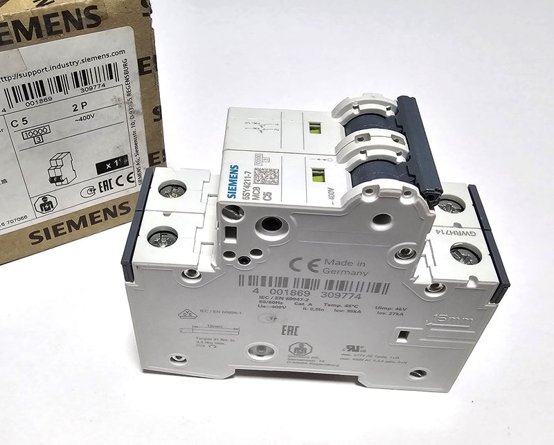 Siemens 5SY4211-7 Circuit Breaker 5A 2-Pole - New