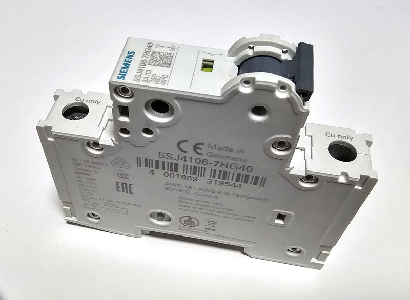 Siemens 5SJ4106-7HG40 6A 1P Circuit Breaker - New