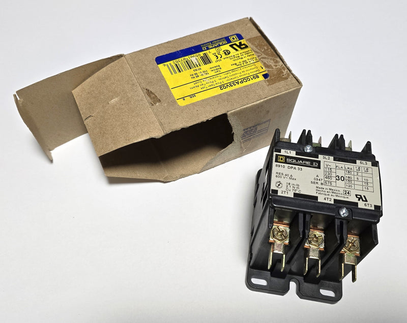 Square D 8910DPA33V02 3-Pole Definite Purpose Contactor 120V Coil 30A - New