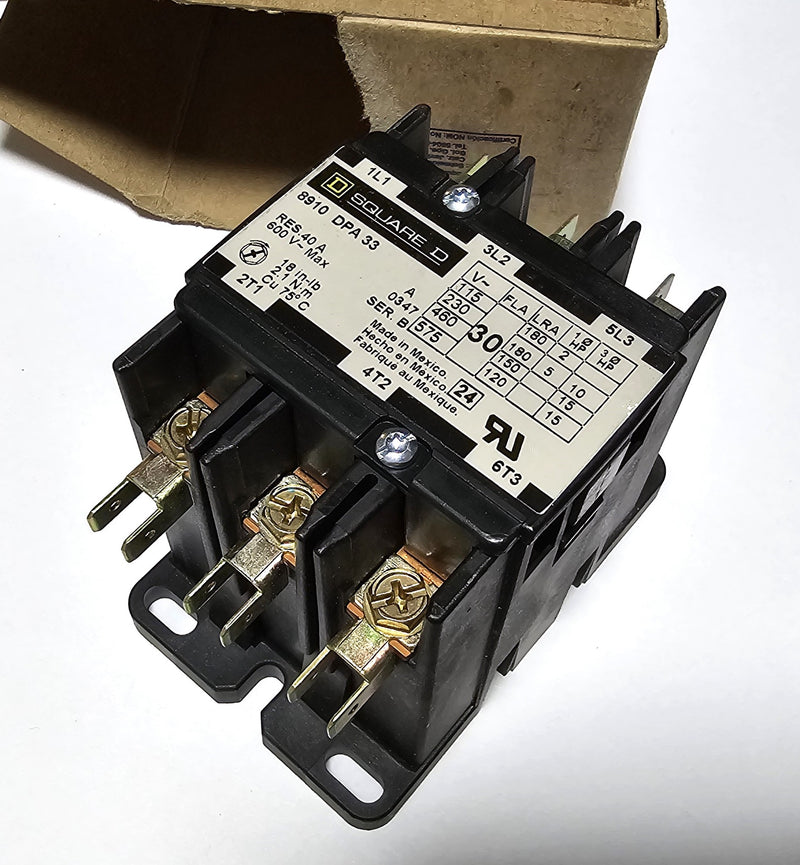 Square D 8910DPA33V02 3-Pole Definite Purpose Contactor 120V Coil 30A - New