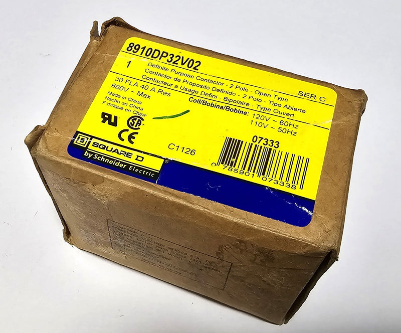 Square D 8910DP32V02 2-Pole Definite Purpose Contactor 120V Coil 30A - New