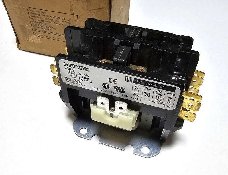 Square D 8910DP32V02 2-Pole Definite Purpose Contactor 120V Coil 30A - New