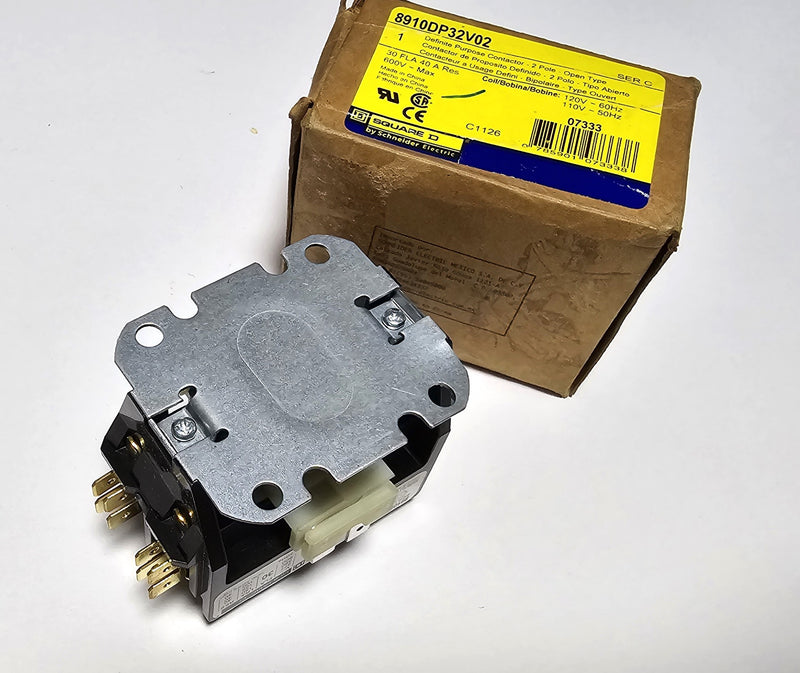 Square D 8910DP32V02 2-Pole Definite Purpose Contactor 120V Coil 30A - New