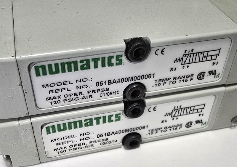 Numatics 051BA400M000061 ( Lot of 2 ) 24VDC Solenoid Pneumatic Valve & Gaskets
