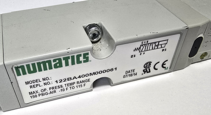 Numatics 122BA400M000061 Single 24VDC Solenoid Pneumatic Valve