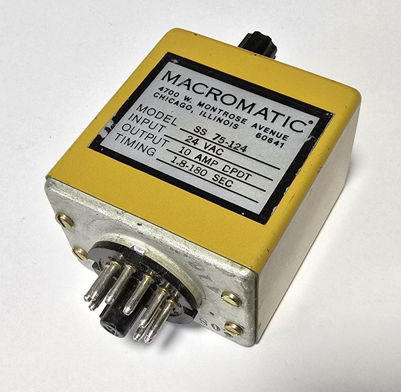 Macromatic SS 75-124 24VAC 10A DPDT 1.8-180 Sec 11-Pin Timer Relay
