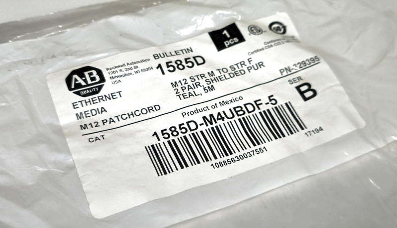 Allen Bradley 1585D-M4UBDF-5 M12 Male Straight to Female Straight 5M Cable