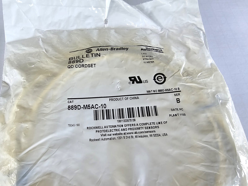 Allen Bradley 889D-M5AC-10 5-Pin 10M DC Micro Straight QD Cordset Cable - New