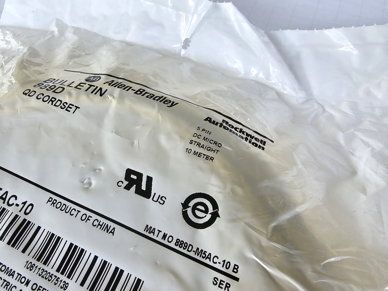 Allen Bradley 889D-M5AC-10 5-Pin 10M DC Micro Straight QD Cordset Cable - New