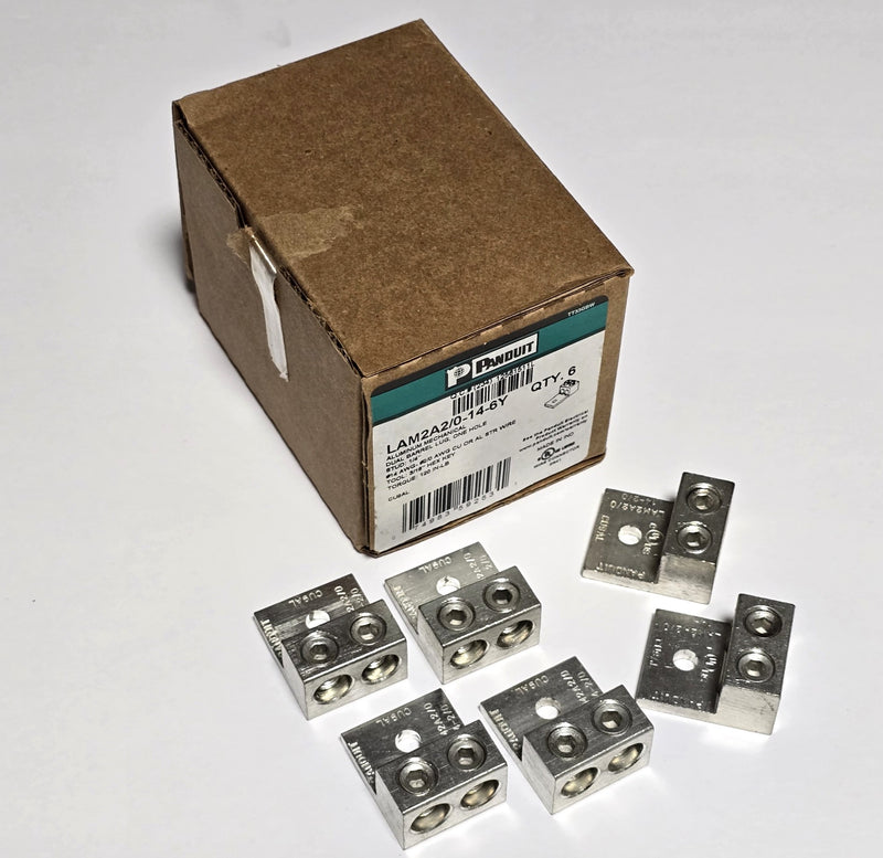 Panduit LAM2A2/0-14-6Y Alum. Dual Barrel Lug 14-2/0 AWG ( 6-Pack ) New in Box